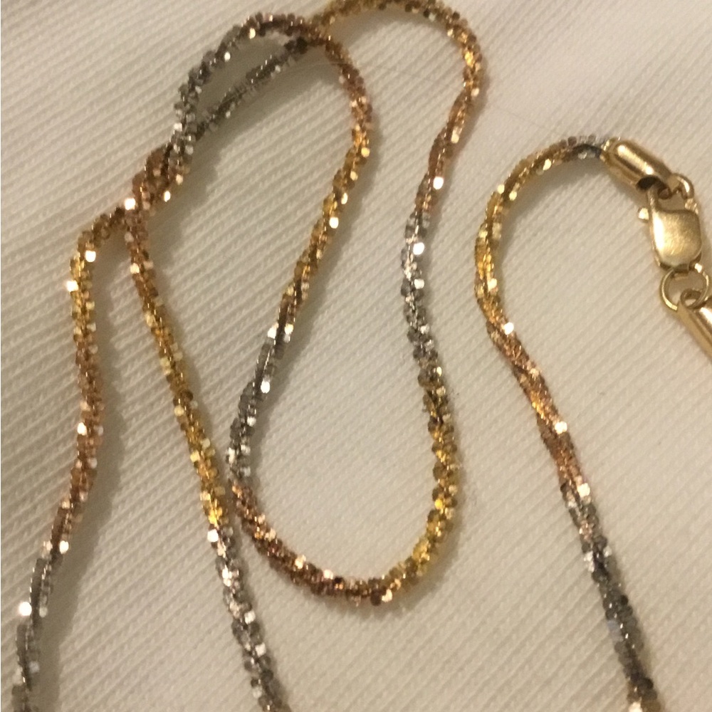 Solid 18K Yellow & White Gold 18” Italian Gold Chain